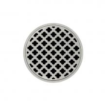 Infinity Drain RM 5 SS - 5'' Round Strainer with Moor Pattern Decorative Plate and 2'' Throat in Satin