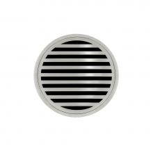 Infinity Drain RN 5 SS - 5'' Round Strainer with Lines Pattern Decorative Plate and 2'' Throat in Satin