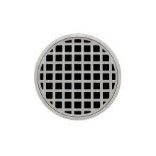 Infinity Drain RQ 5 SS - 5'' Round Strainer with Squares Pattern Decorative Plate and 2'' Throat in Sat