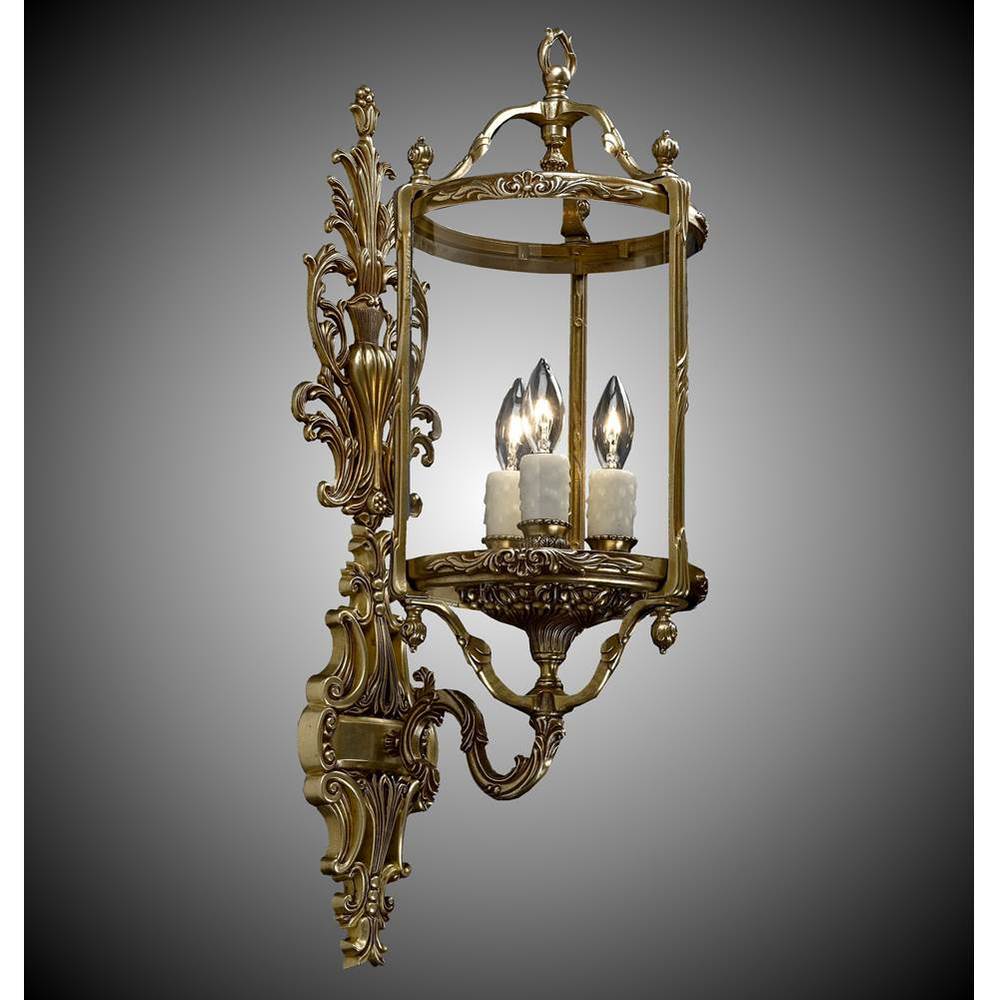 3 Light 8 inch Lantern Wall Sconce with Clear Curved