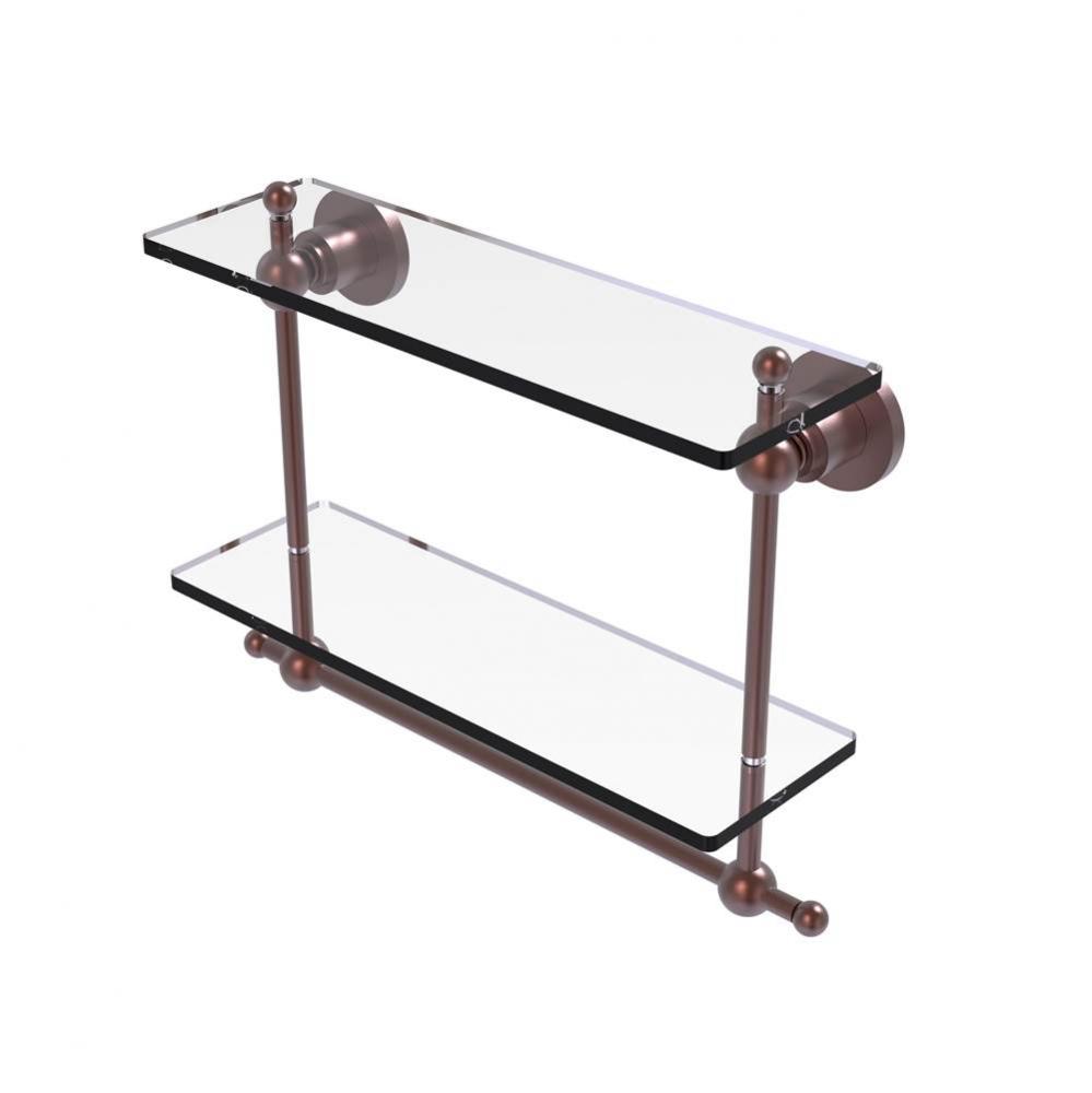 Astor Place Collection 16 Inch Two Tiered Glass Shelf with Integrated Towel Bar
