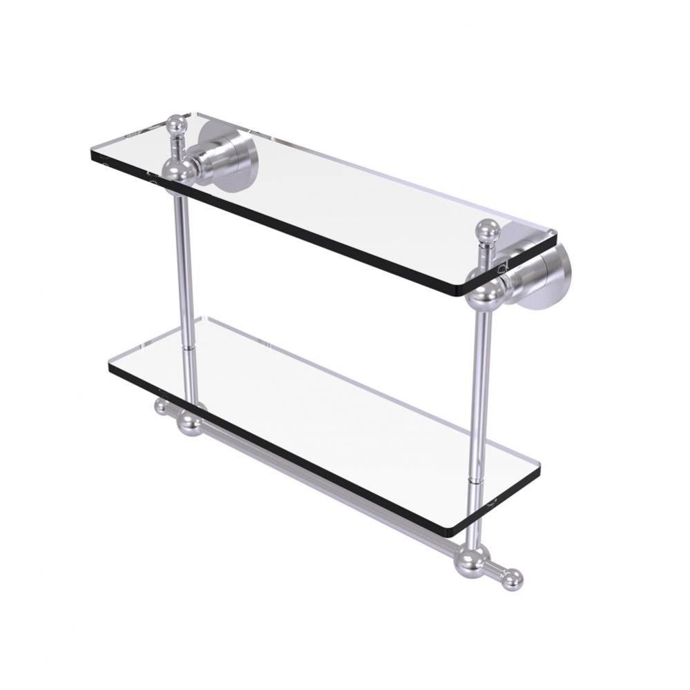 Astor Place Collection 16 Inch Two Tiered Glass Shelf with Integrated Towel Bar