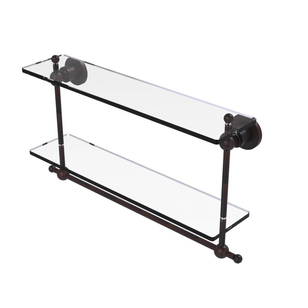 Astor Place Collection 22 Inch Two Tiered Glass Shelf with Integrated Towel Bar