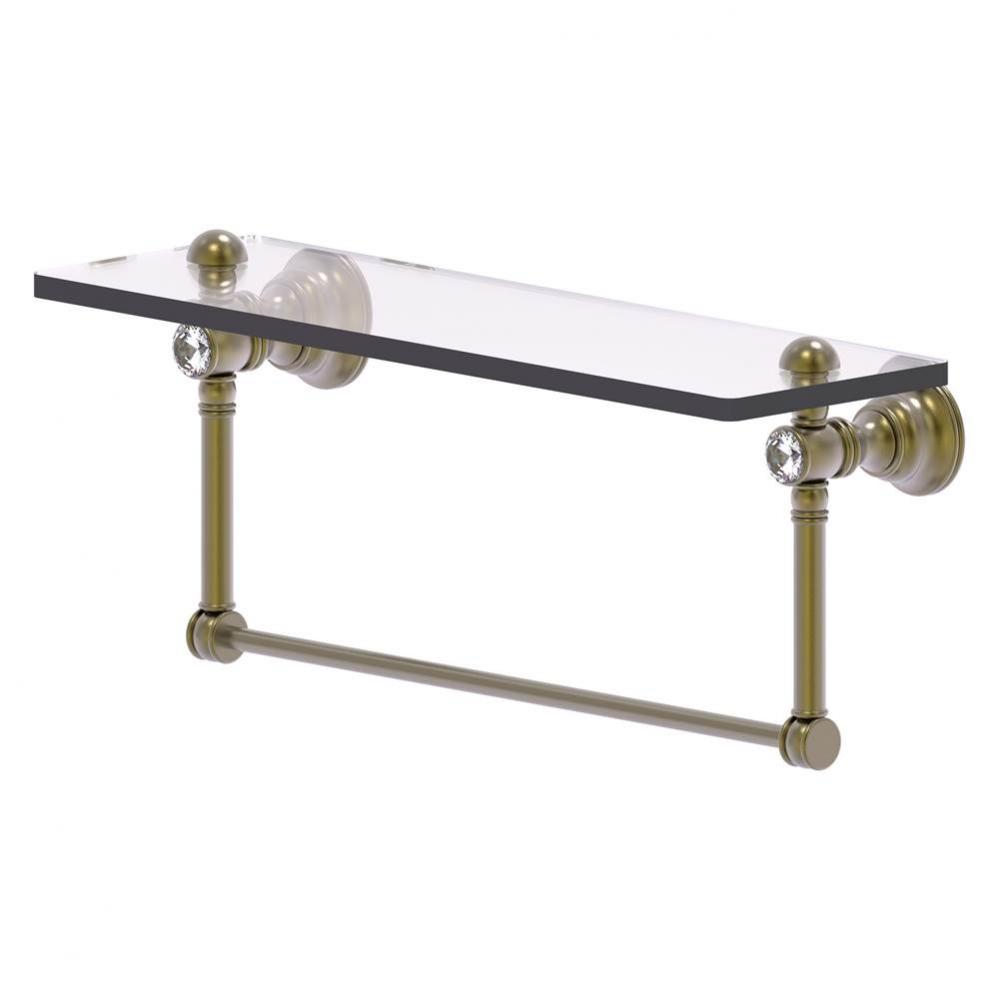 Carolina Crystal Collection 16 Inch Glass Shelf with Integrated Towel Bar - Antique Brass