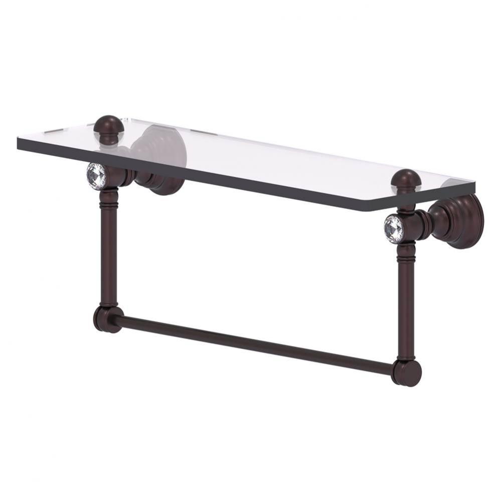 Carolina Crystal Collection 16 Inch Glass Shelf with Integrated Towel Bar - Antique Bronze