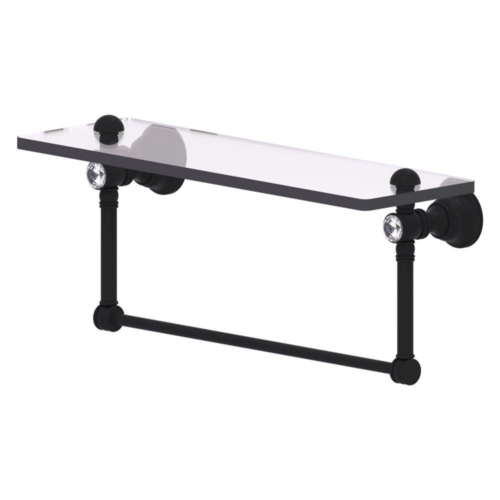Carolina Crystal Collection 16 Inch Glass Shelf with Integrated Towel Bar - Matte Black