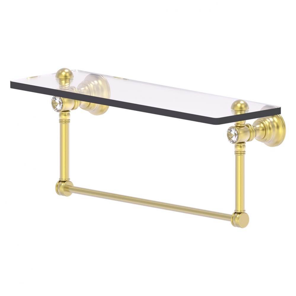 Carolina Crystal Collection 16 Inch Glass Shelf with Integrated Towel Bar - Satin Brass