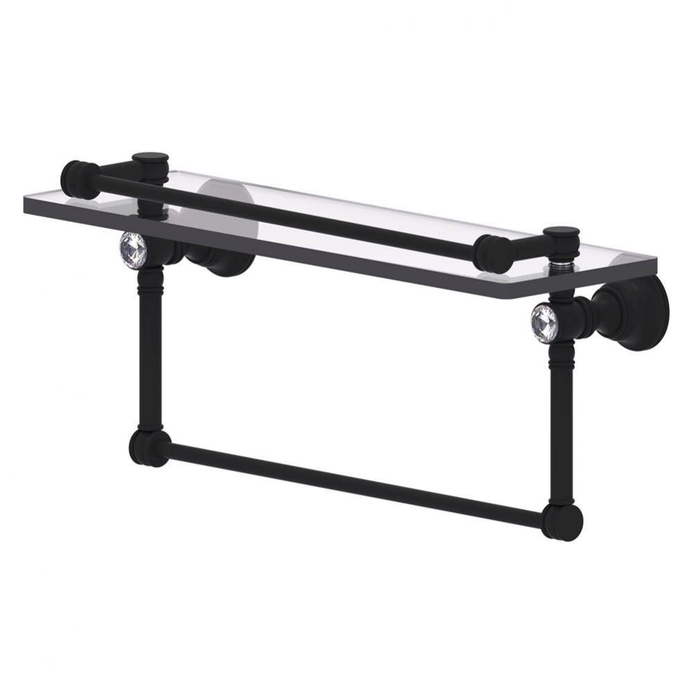Carolina Crystal Collection 16 Inch Gallery Glass Shelf with Towel Bar - Matte Black