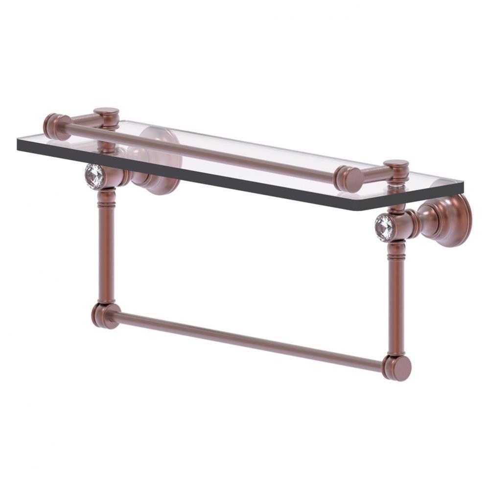 Carolina Crystal Collection 16 Inch Gallery Glass Shelf with Towel Bar - Antique Copper