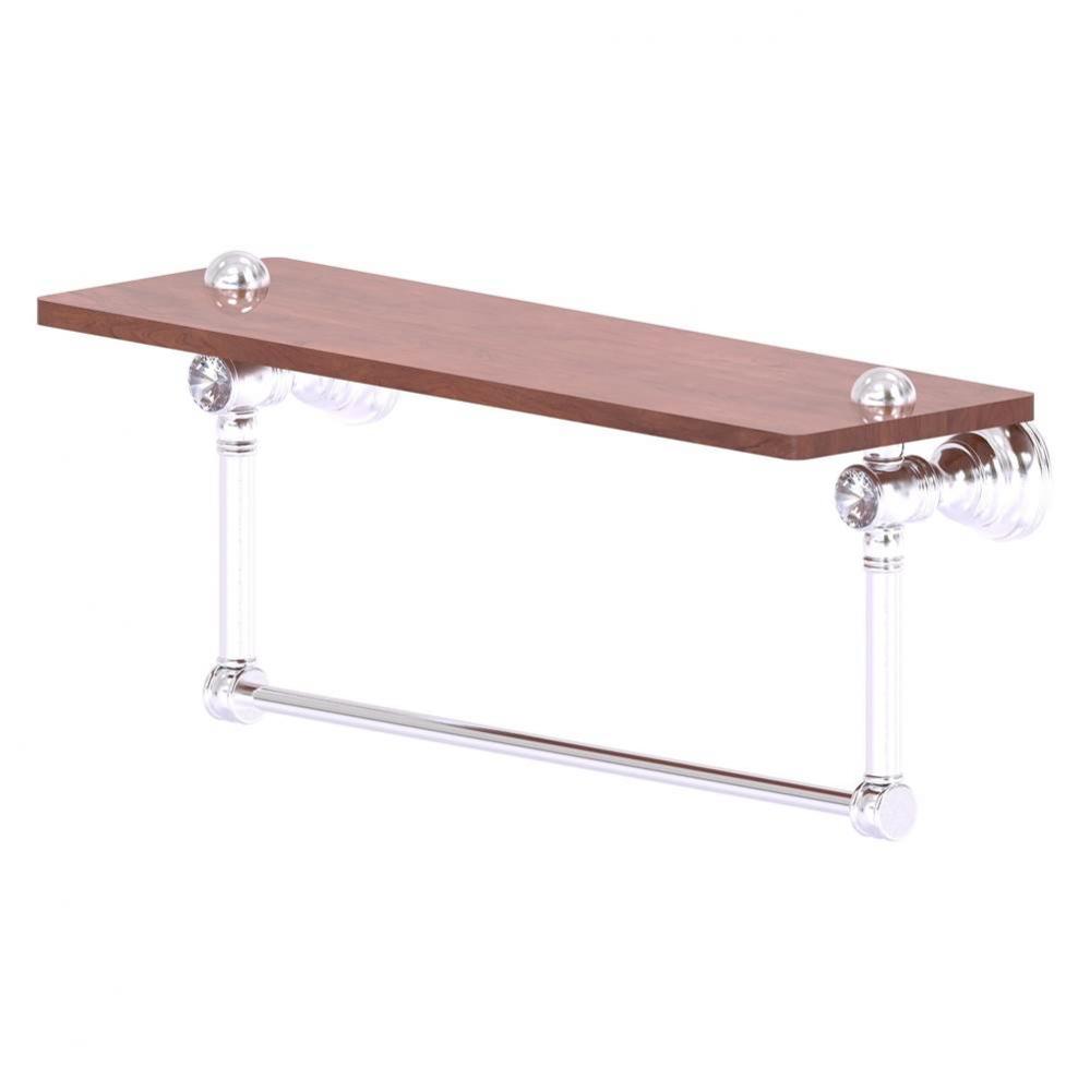Carolina Crystal Collection 16 Inch Wood shelf with Integrated Towel Bar - Satin Chrome