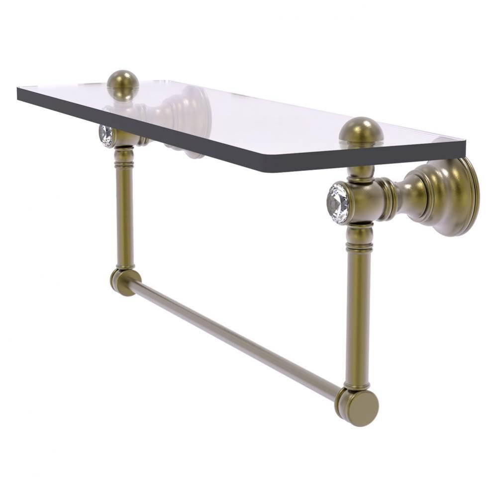 Carolina Crystal Collection 22 Inch Glass Shelf with Integrated Towel Bar - Antique Brass