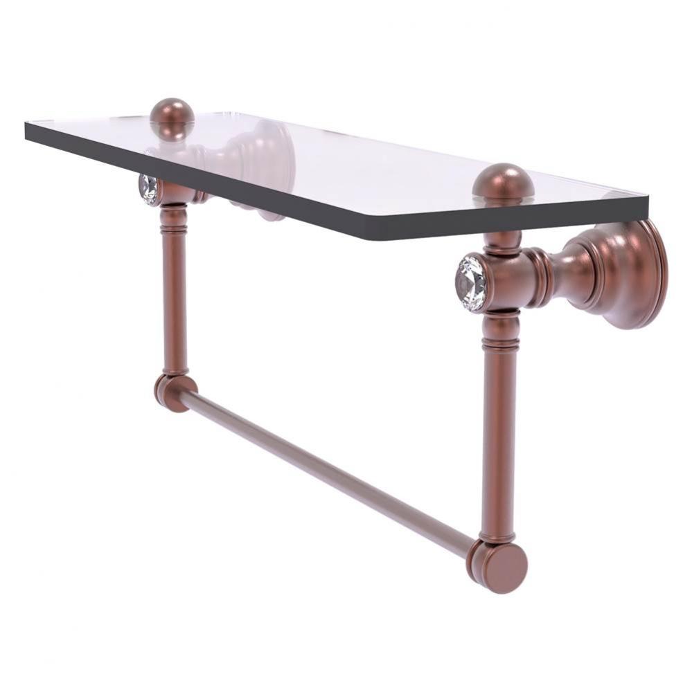 Carolina Crystal Collection 22 Inch Glass Shelf with Integrated Towel Bar - Antique Copper