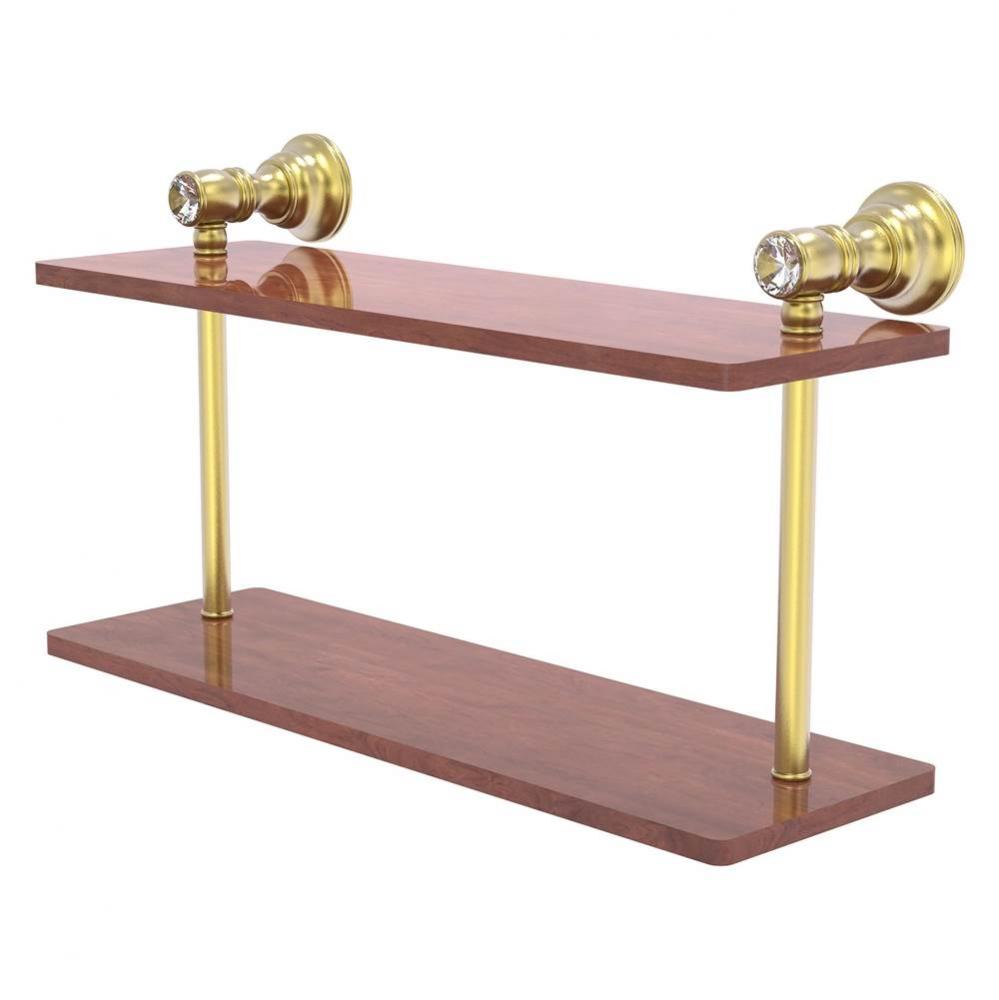 Carolina Crystal Collection 16 Inch Two Tiered Wood Shelf - Satin Brass