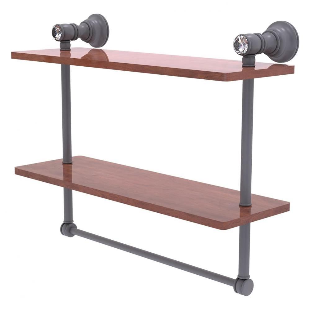 Carolina Crystal Collection 16 Inch Double Wood Shelf with Towel Bar - Matte Gray