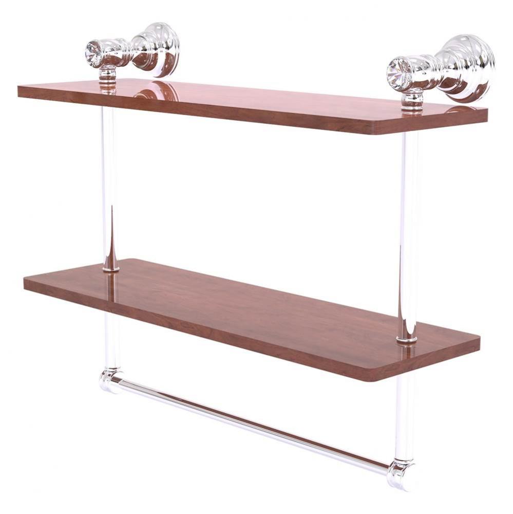 Carolina Crystal Collection 16 Inch Double Wood Shelf with Towel Bar - Polished Chrome