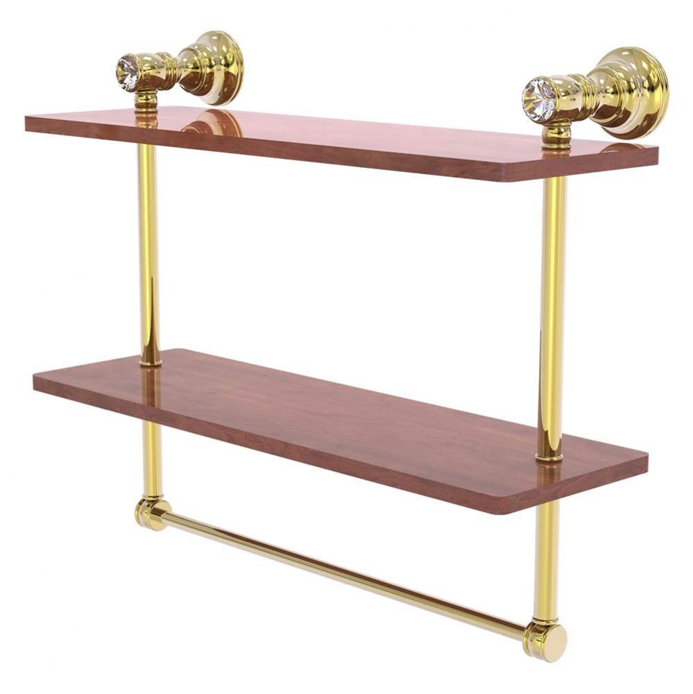 Carolina Crystal Collection 16 Inch Double Wood Shelf with Towel Bar - Unlacquered Brass