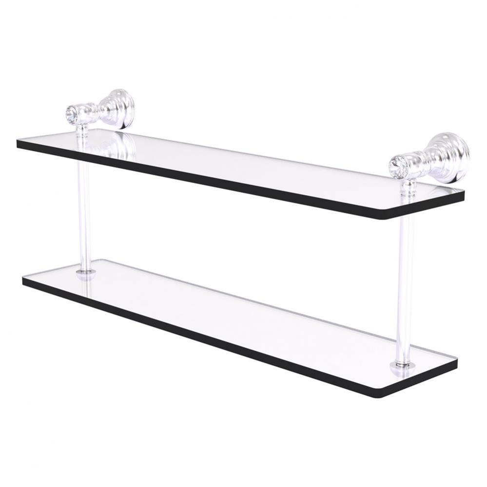 Carolina Crystal Collection 22 Inch Two Tiered Glass Shelf - Satin Chrome