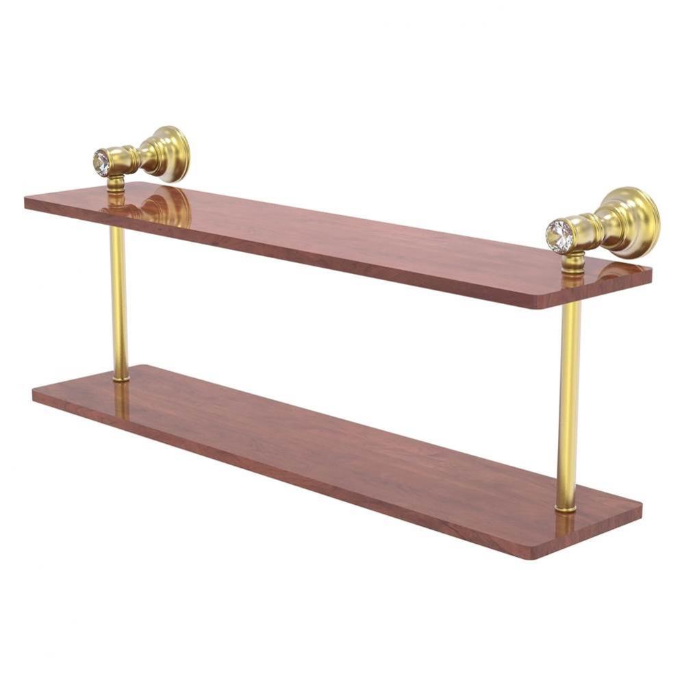 Carolina Crystal Collection 22 Inch Two Tiered Wood Shelf - Satin Brass