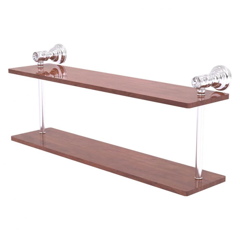 Carolina Crystal Collection 22 Inch Two Tiered Wood Shelf - Satin Chrome