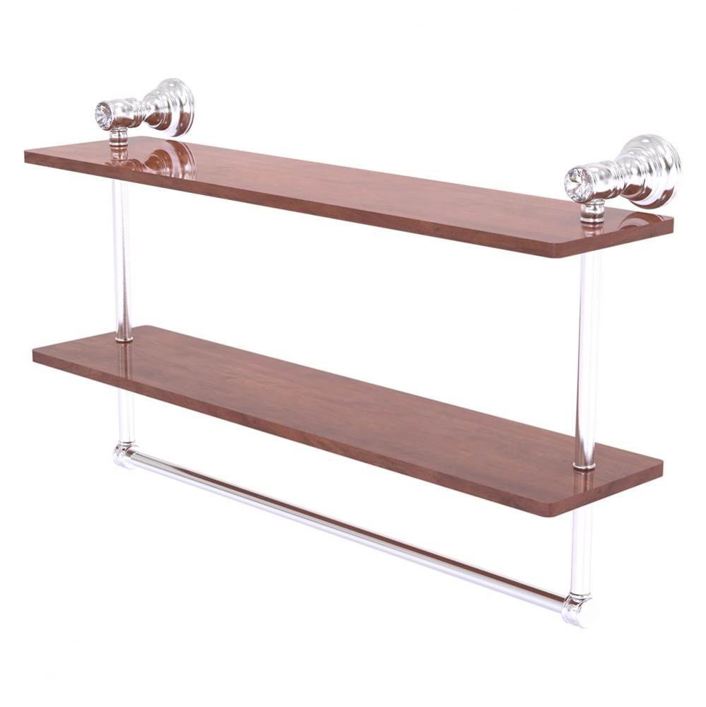 Carolina Crystal Collection 22 Inch Double Wood Vanity Shelf with Integrated Towel Bar - Satin Chr