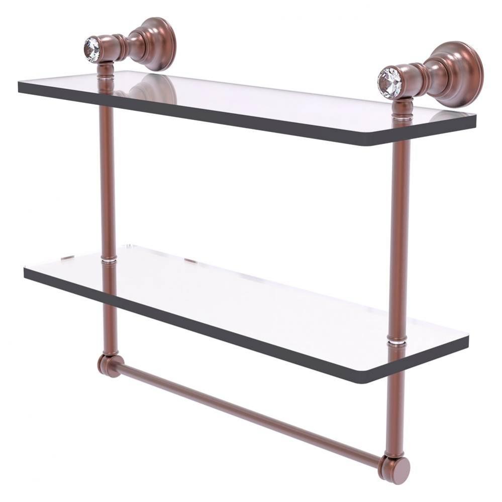Carolina Crystal Collection 16 Inch Double Glass Shelf with Towel Bar - Antique Copper