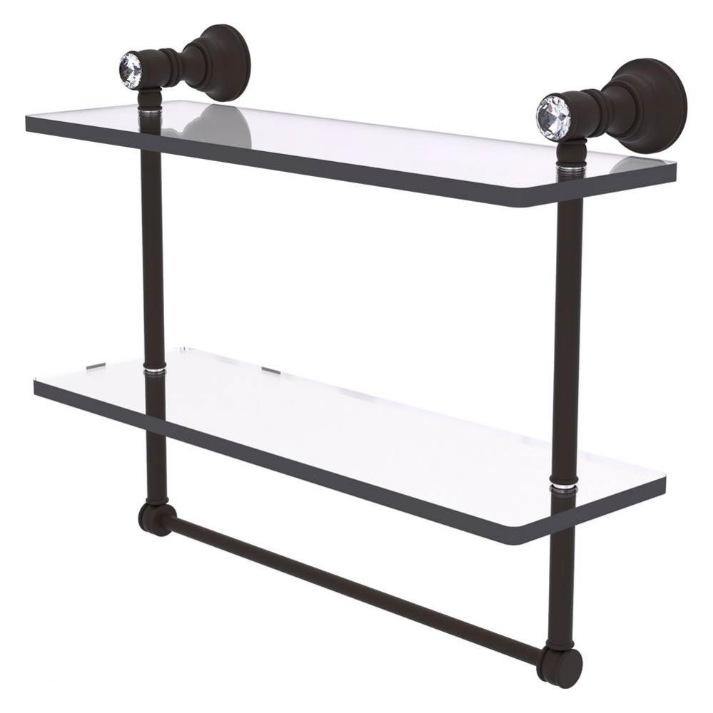 Carolina Crystal Collection 16 Inch Double Glass Shelf with Towel Bar - Oil Rubbed Bronze