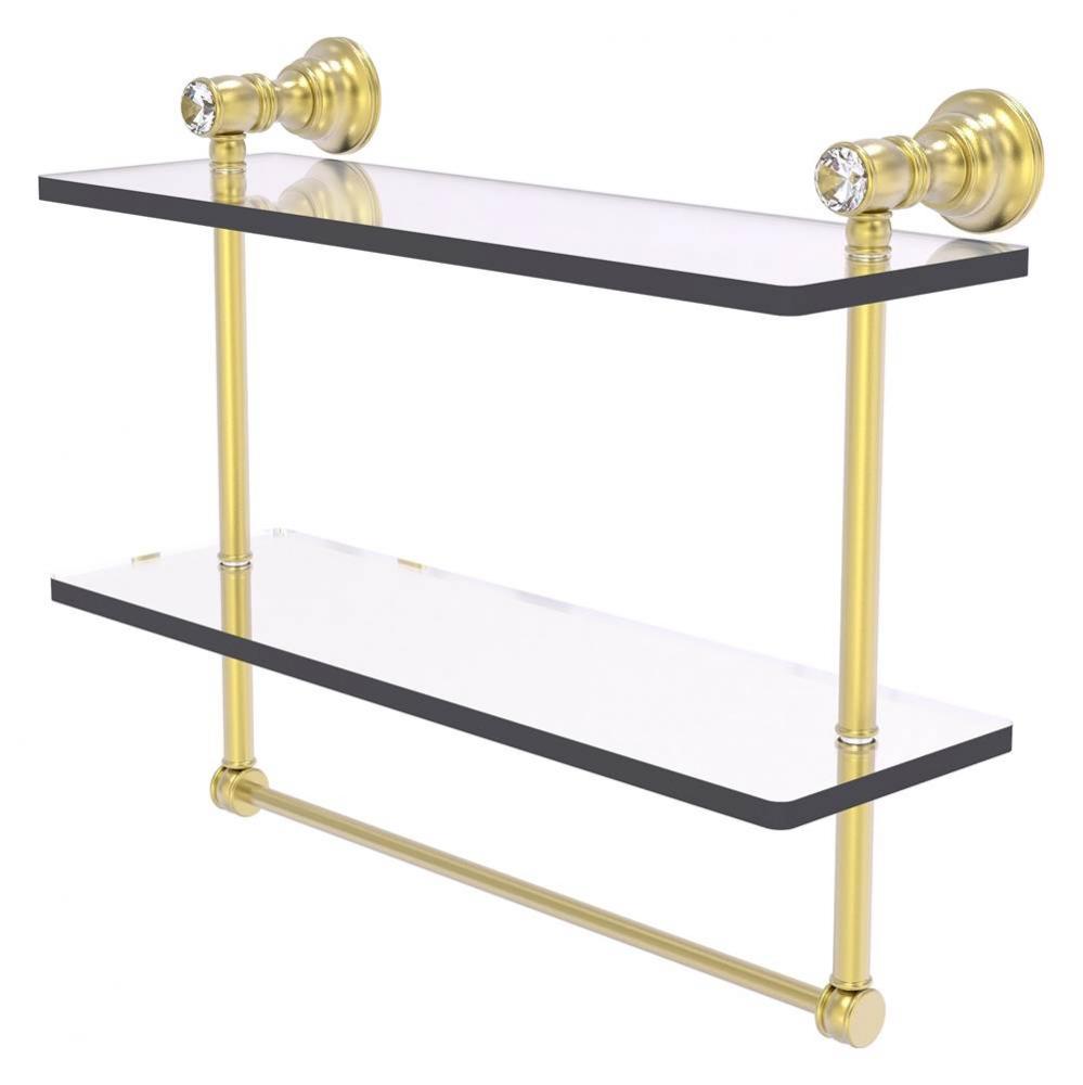 Carolina Crystal Collection 16 Inch Double Glass Shelf with Towel Bar - Satin Brass