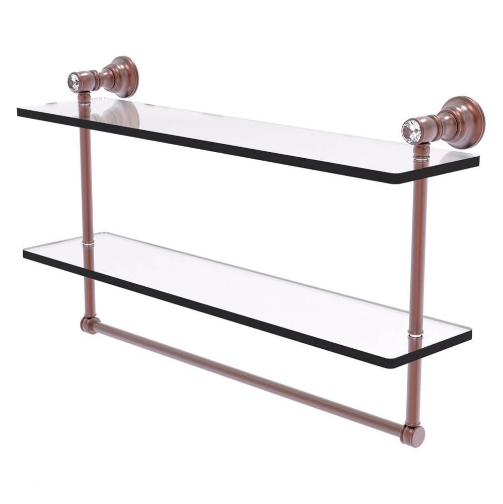 Carolina Crystal Collection 22 Inch Double Glass Shelf with Towel Bar - Antique Copper