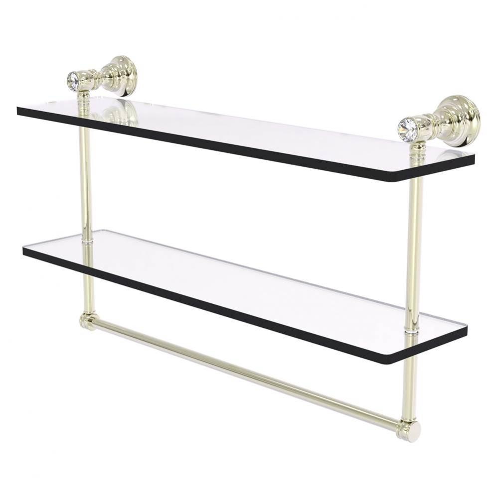 Carolina Crystal Collection 22 Inch Double Glass Shelf with Towel Bar - Polished Nickel