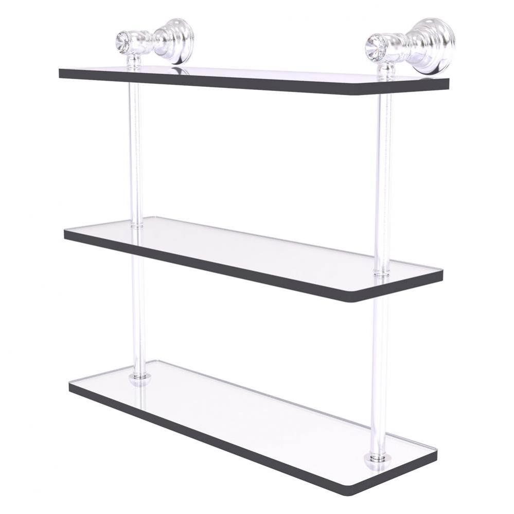 Carolina Crystal Collection 16 Inch Triple Glass Shelf - Satin Chrome