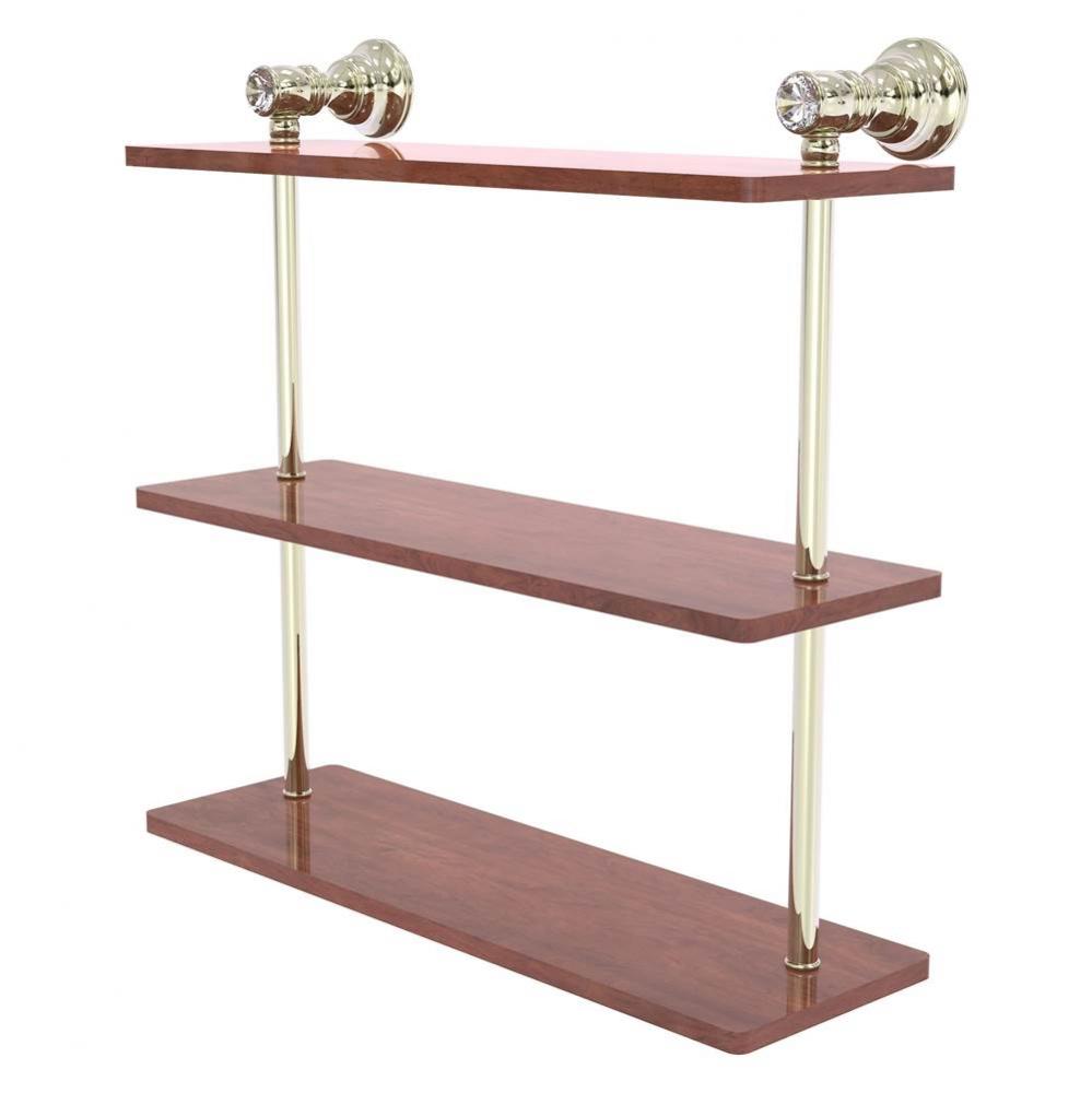 Carolina Crystal Collection 16 Inch Triple Wood Shelf - Polished Nickel