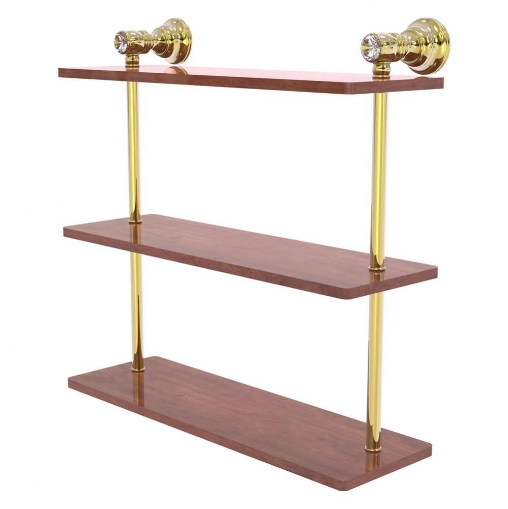 Carolina Crystal Collection 16 Inch Triple Wood Shelf - Unlacquered Brass