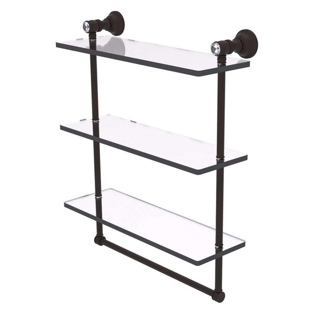 Carolina Crystal Collection 16 Inch Triple Glass Shelf with Towel Bar - Oil Rubbed Bronze