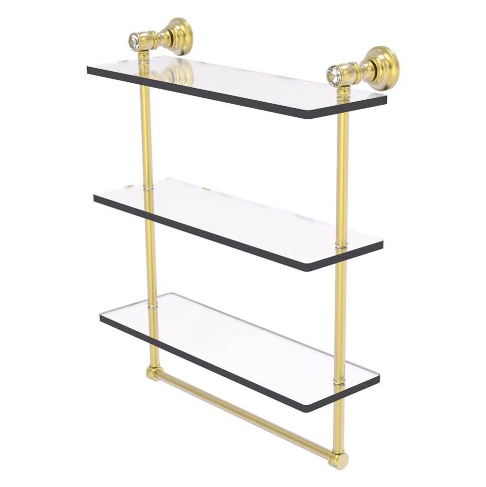 Carolina Crystal Collection 16 Inch Triple Glass Shelf with Towel Bar - Satin Brass