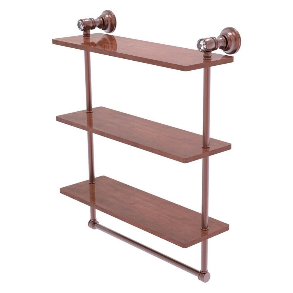 Carolina Crystal Collection 22 Inch Triple Wood Shelf with Towel Bar - Antique Copper