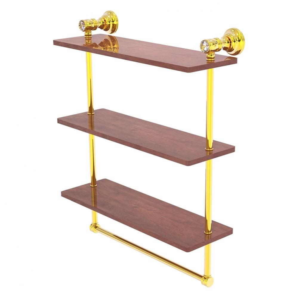 Carolina Crystal Collection 22 Inch Triple Wood Shelf with Towel Bar - Polished Brass