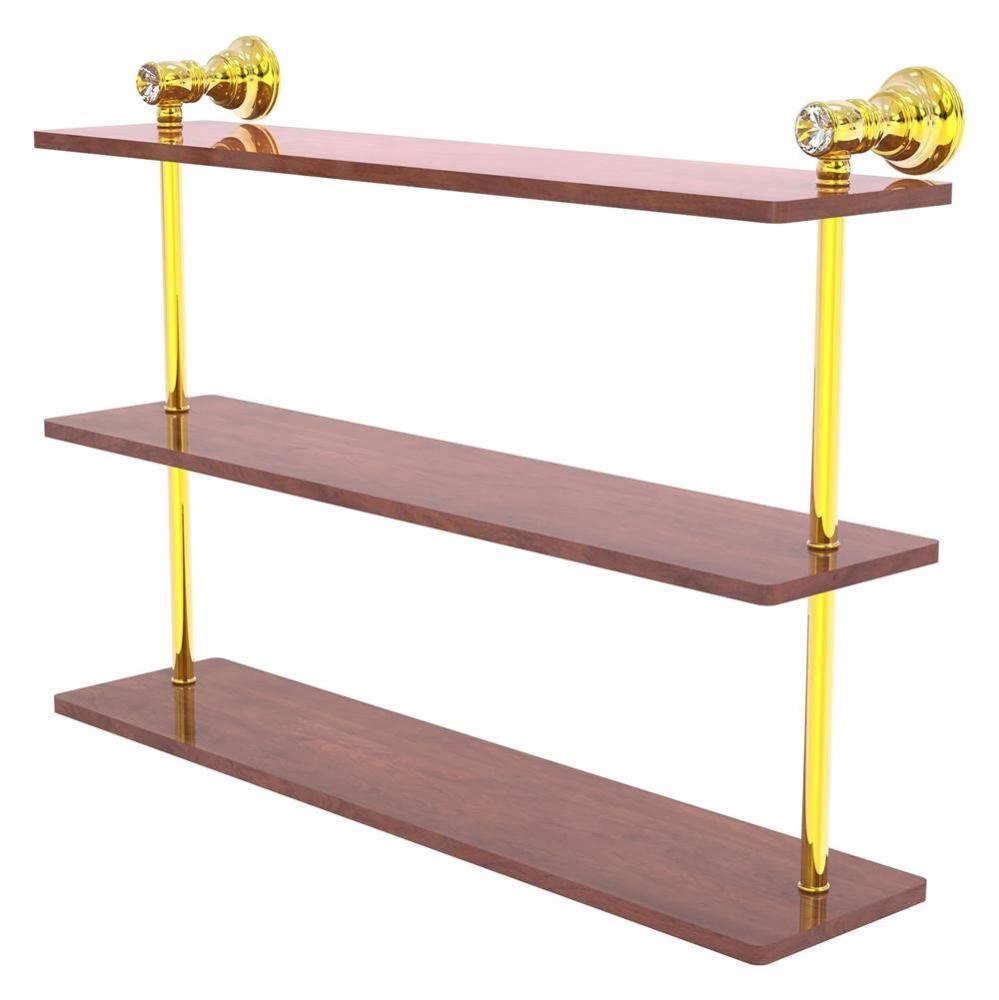 Carolina Crystal Collection 22 Inch Triple Wood Shelf - Polished Brass