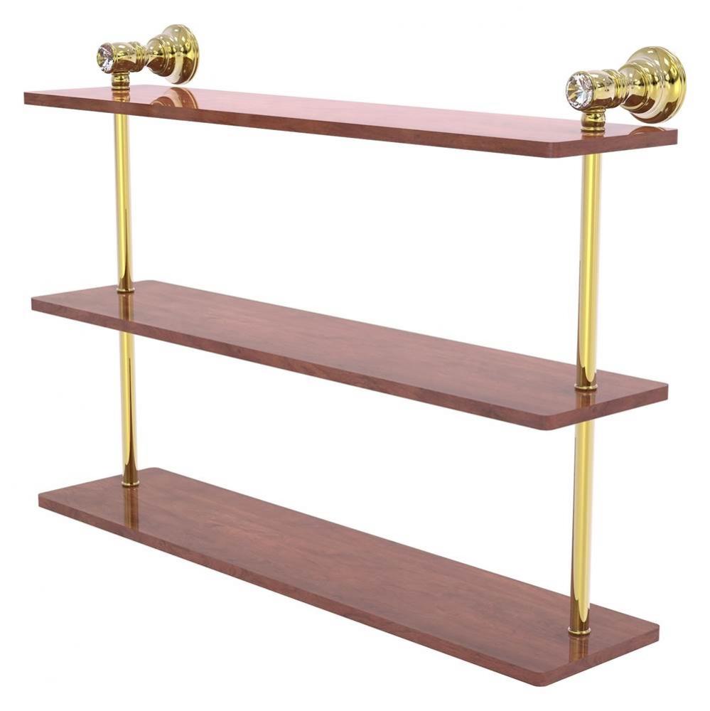 Carolina Crystal Collection 22 Inch Triple Wood Shelf - Unlacquered Brass