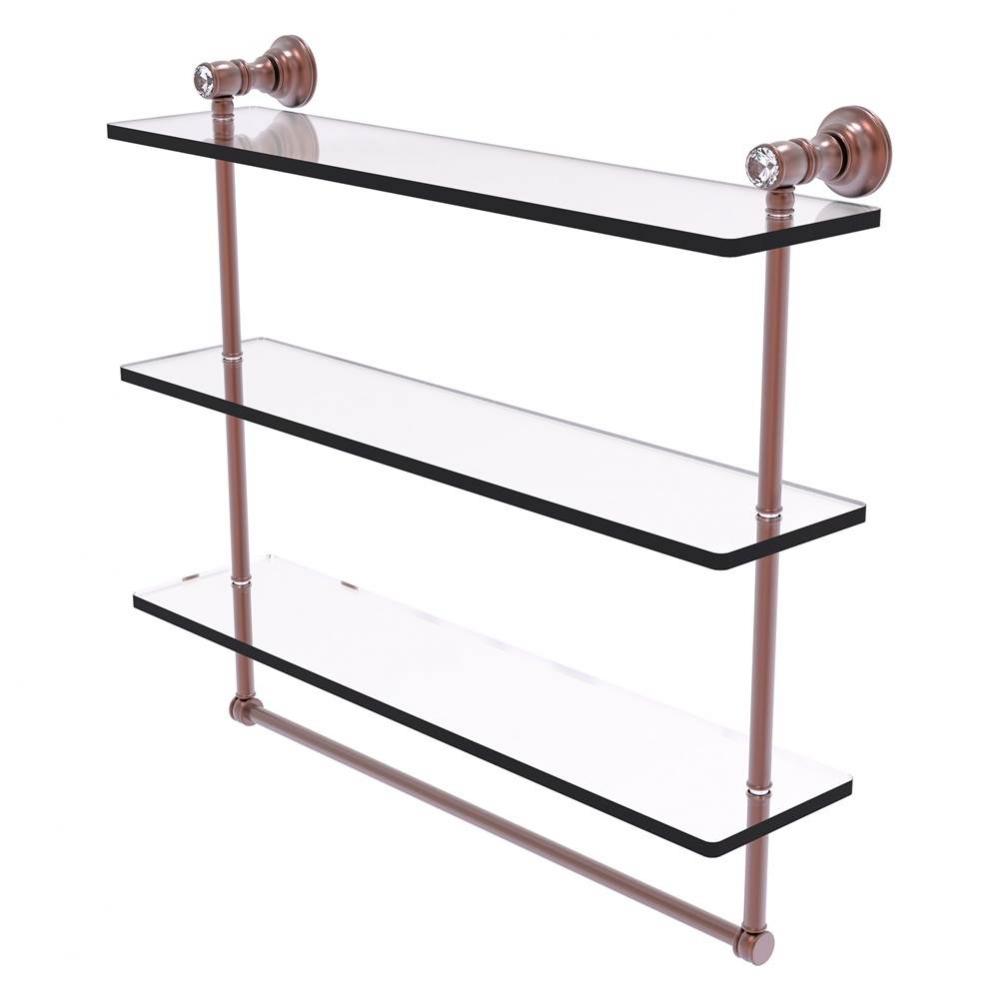 Carolina Crystal Collection 22 Inch Triple Glass Shelf with Towel Bar - Antique Copper