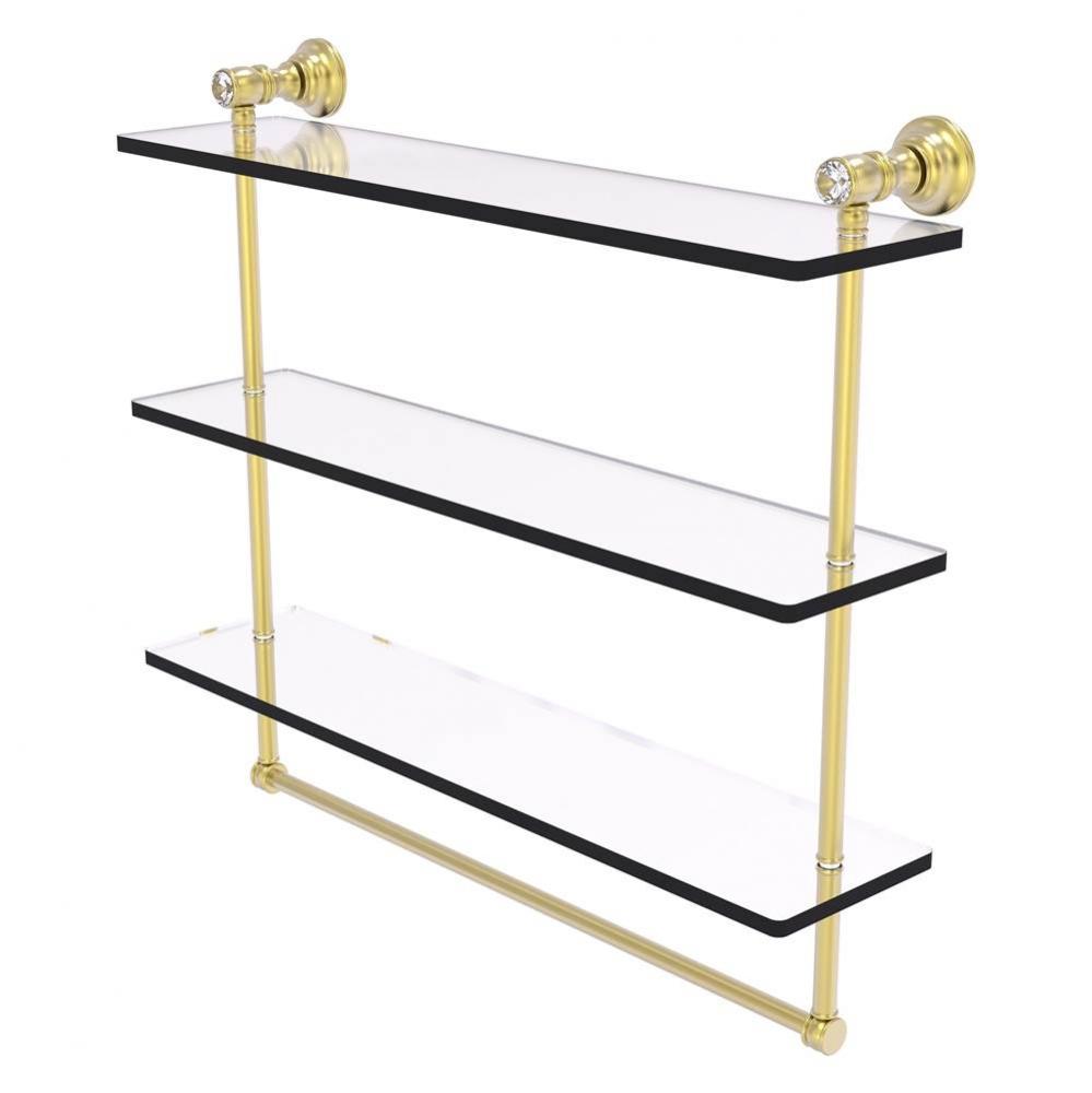 Carolina Crystal Collection 22 Inch Triple Glass Shelf with Towel Bar - Satin Brass