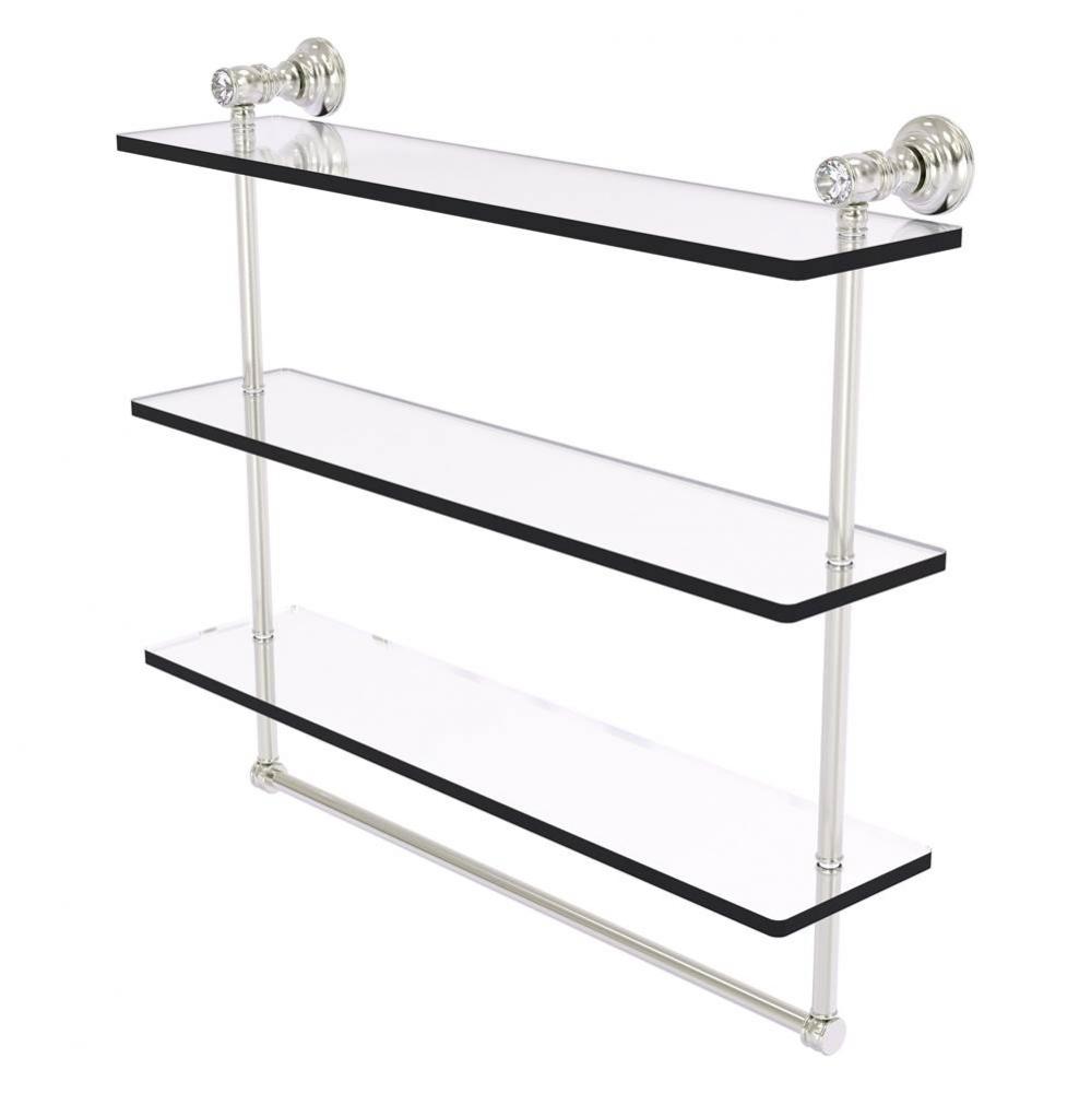 Carolina Crystal Collection 22 Inch Triple Glass Shelf with Towel Bar - Satin Nickel