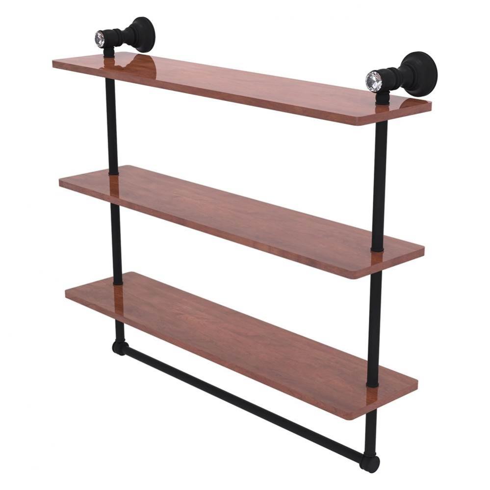 Carolina Crystal Collection 22 Inch Triple Wood Shelf with Towel Bar - Matte Black