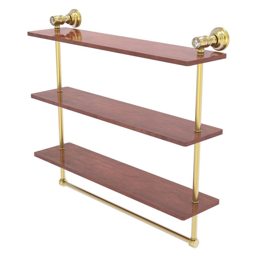 Carolina Crystal Collection 22 Inch Triple Wood Shelf with Towel Bar - Satin Brass