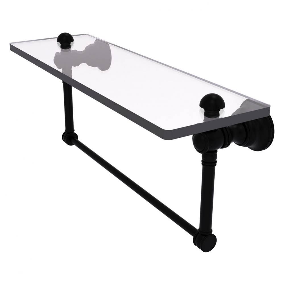Carolina Collection 16 Inch Glass Shelf with Integrated Towel Bar - Matte Black