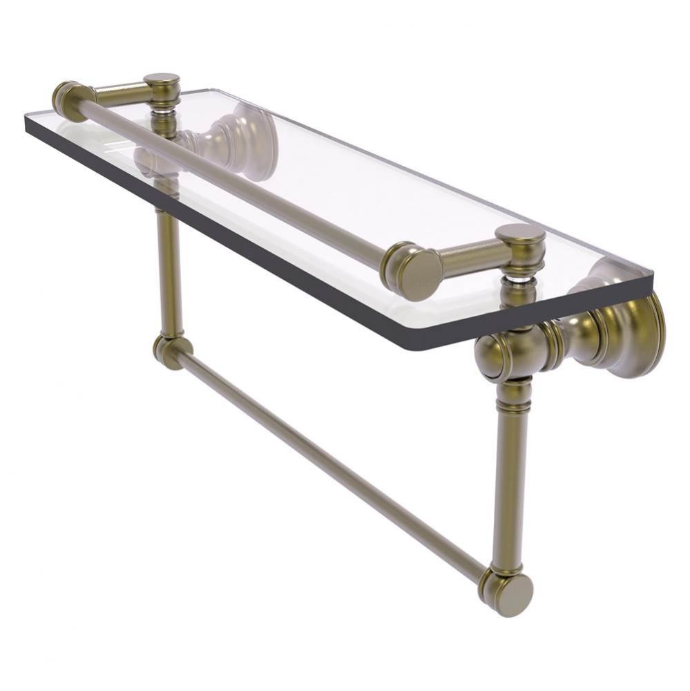 Carolina Collection 16 Inch Gallery Glass Shelf with Towel Bar - Antique Brass