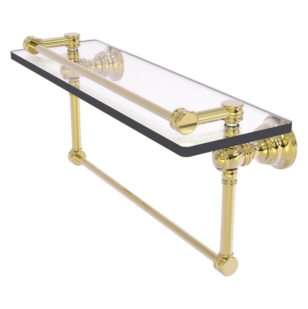 Carolina Collection 16 Inch Gallery Glass Shelf with Towel Bar - Unlacquered Brass