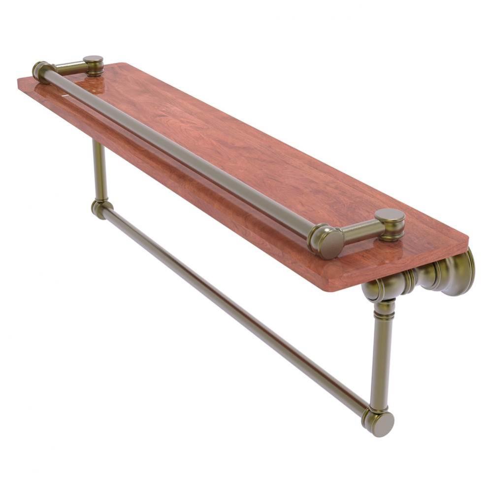 Carolina Collection 22 Inch Wood Gallery Shelf with Towel Bar - Antique Brass