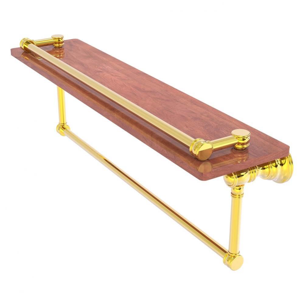 Carolina Collection 22 Inch Wood Gallery Shelf with Towel Bar - Polished Brass