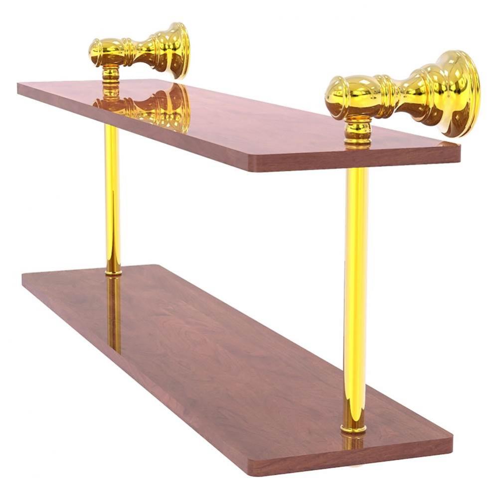 Carolina Collection 16 Inch Two Tiered Wood Shelf - Polished Brass