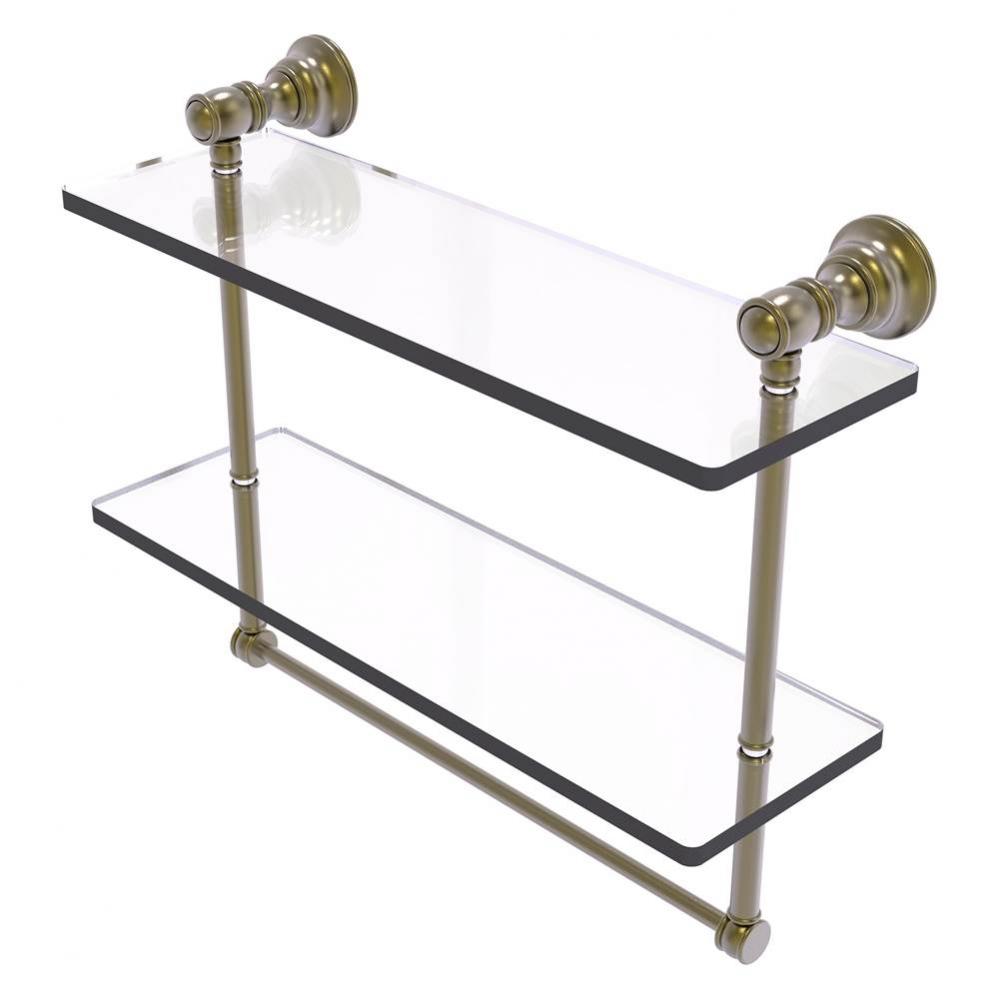 Carolina Collection 16 Inch Double Glass Shelf with Towel Bar - Antique Brass
